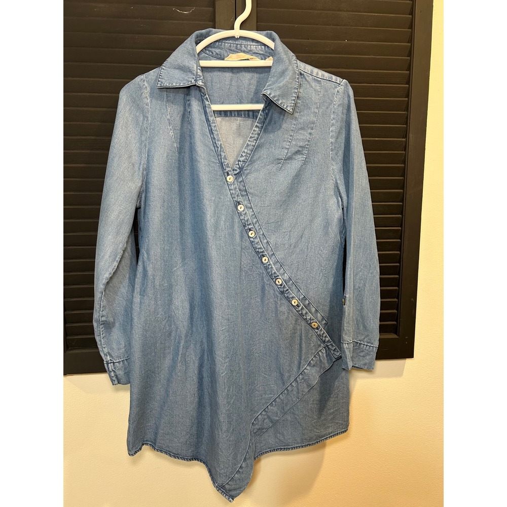 Soft Surroundings Blue Tencel Lyocell Asymmetrical Button Tunic Shirt Small